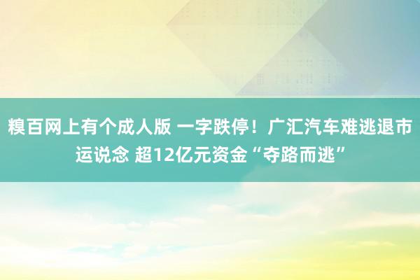 糗百网上有个成人版 一字跌停！广汇汽车难逃退市运说念 超12亿元资金“夺路而逃”