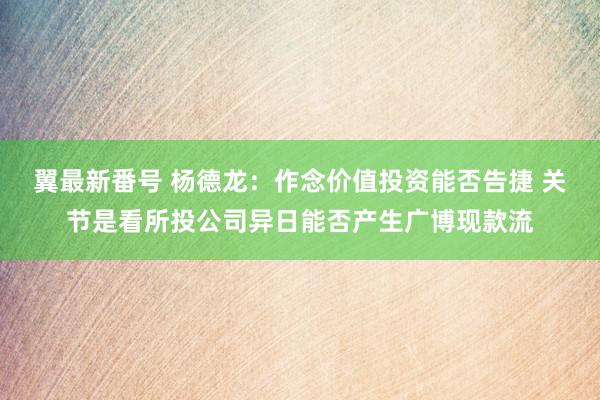 翼最新番号 杨德龙：作念价值投资能否告捷 关节是看所投公司异日能否产生广博现款流