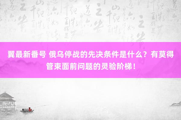 翼最新番号 俄乌停战的先决条件是什么？有莫得管束面前问题的灵验阶梯！